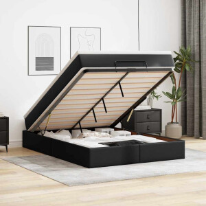vidaXL Ottoman bed met matras 140x190cm kunstleer zwart