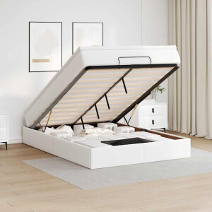 vidaXL Ottoman bed met matras 140x200cm kunstleer wit