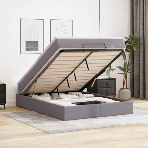 vidaXL Ottoman bed met matras 140x200cm kunstleer grijs