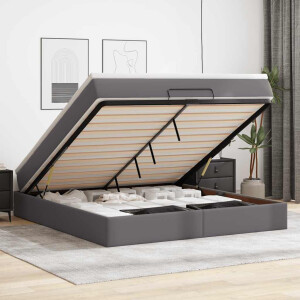 vidaXL Ottoman bed met matras 180x200cm kunstleer grijs
