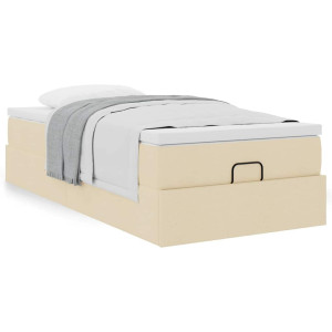 vidaXL Bedframe met matras 90x200cm stof crèmekleurig