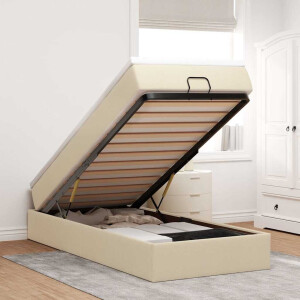 vidaXL Ottoman bed met matras 100x200cm stof crèmekleurig