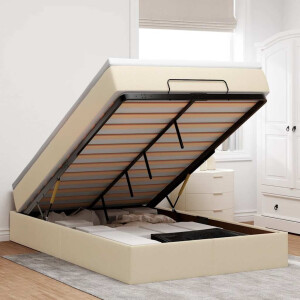 vidaXL Ottoman bed met matras 120x190 cm stof crèmekleurig