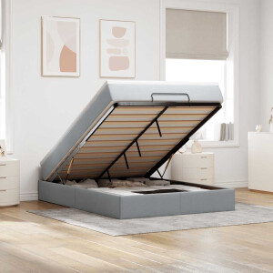 vidaXL Ottoman bed met matras 140x190cm stof lichtgrijs