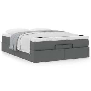 vidaXL Ottoman bed met matras 140x190cm stof donkergrijs