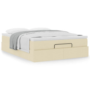 vidaXL Ottoman bed met matras 140x190cm stof crèmekleurig