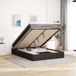 vidaXL Ottoman bed met matras 140x200cm stof donkerbruin