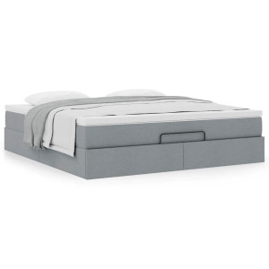 vidaXL Ottoman bed met matras 160x200cm stof lichtgrijs