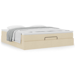 vidaXL Ottoman bed met matras 160x200cm stof crèmekleurig