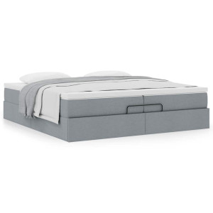 vidaXL Bedframe met matrassen 200x200cm stof lichtgrijs