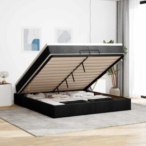 vidaXL Ottoman bed met matrassen 200x200cm stof zwart