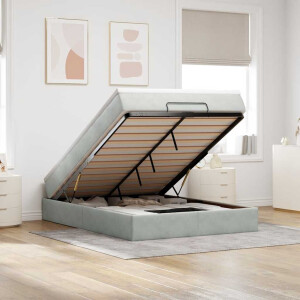 vidaXL Ottoman bed met matras 140x190cm fluweel lichtgrijs