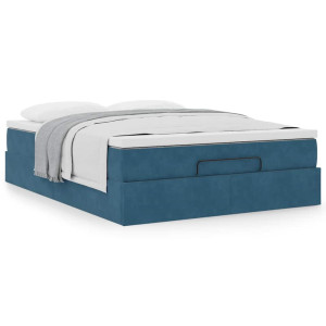 vidaXL Ottoman bed met matras 140x190cm fluweel donkerblauw