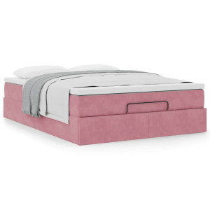 vidaXL Ottoman bed met matras 140x190cm fluweel roze