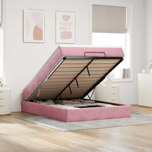 vidaXL Ottoman bed met matras 140x200cm fluweel roze