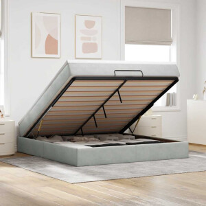 vidaXL Ottoman bed met matras 180x200cm fluweel lichtgrijs