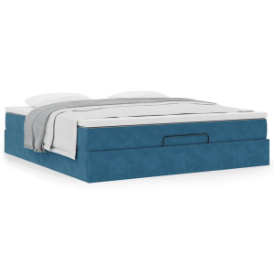 vidaXL Bedframe met matras 180x200 cm fluweel donkerblauw