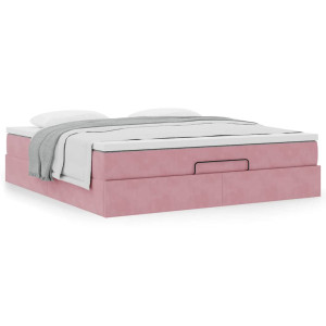 vidaXL Bedframe met matras 180x200 cm fluweel roze