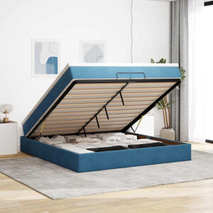 vidaXL Ottoman bed met matrassen 200x200cm fluweel donkerblauw
