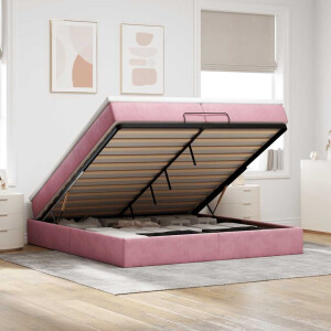vidaXL Ottoman bed met matrassen 200x200cm fluweel roze