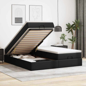 vidaXL Ottoman bed met matrassen 160x200cm kunstleer zwart