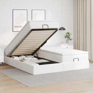 vidaXL Ottoman bed met matrassen 160x200cm kunstleer wit