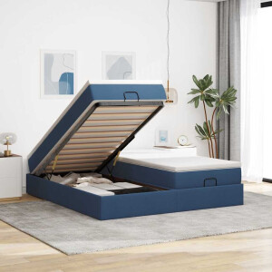 vidaXL Ottoman bed met matrassen 160x200cm stof blauw