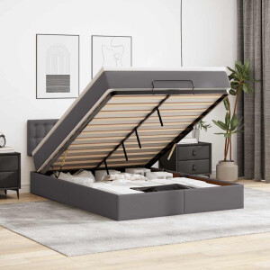 vidaXL Ottoman bed met matras 140x190cm kunstleer grijs