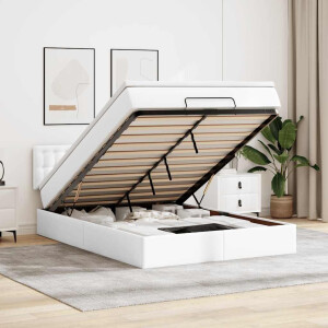 vidaXL Ottoman bed met matras 140x200cm kunstleer wit