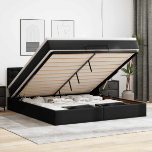 vidaXL Ottoman bed met matras 160x200cm kunstleer zwart