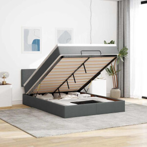 vidaXL Bed met matras 140x190 cm stof donkergrijs