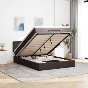 vidaXL Ottoman bed met matras 140x200cm stof donkerbruin