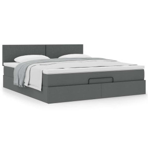 vidaXL Ottoman bed met matras 160x200cm stof donkergrijs