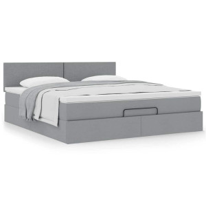 vidaXL Ottoman bed met matras 180x200cm stof lichtgrijs