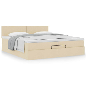 vidaXL Bedframe met matras 200x200 cm stof crèmekleurig