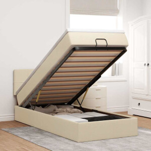 vidaXL Bed met matras 100x200 cm stof crèmekleurig