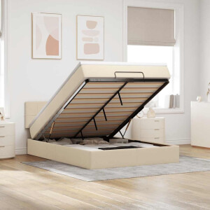 vidaXL Bed met matras 140x190 cm stof crèmekleurig