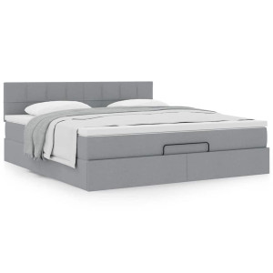 vidaXL Ottoman bed met matras 180x200cm stof lichtgrijs
