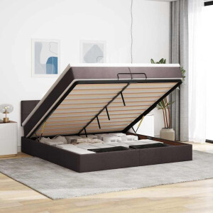 vidaXL Ottoman bed met matras 200x200 cm stof donkerbruin