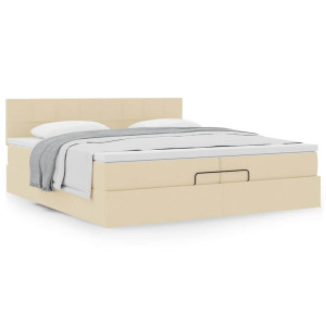 vidaXL Bedframe met matras 200x200 cm stof crèmekleurig