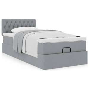 vidaXL Bedframe met matras 90x200cm stof lichtgrijs