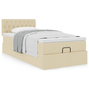 vidaXL Bedframe met matras 90x200cm stof crèmekleurig