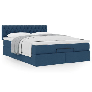 vidaXL Bed met matras 140x190 cm stof blauw