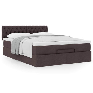 vidaXL Ottoman bed met matras 140x200cm stof donkerbruin