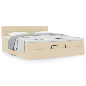 vidaXL Bedframe met matras 160x200cm stof crèmekleurig