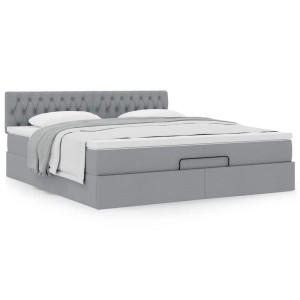 vidaXL Ottoman bed met matras 180x200cm stof lichtgrijs