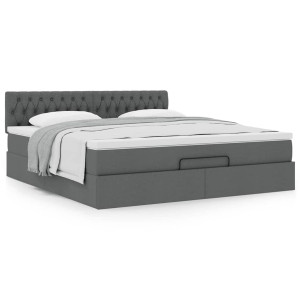 vidaXL Ottoman bed met matras 180x200cm stof donkergrijs