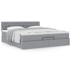 vidaXL Ottoman bed met matras 200x200 cm stof lichtgrijs