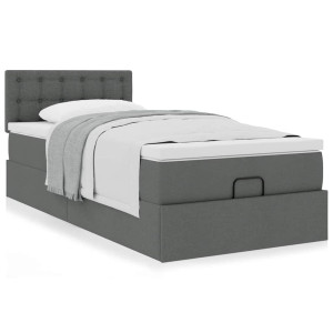 vidaXL Bedframe met matras 90x200cm stof donkergrijs