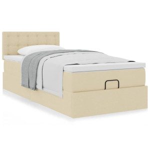 vidaXL Bedframe met matras 90x200cm stof crèmekleurig